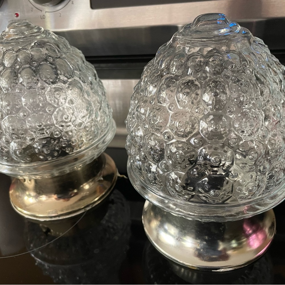VINTAGE Clear ACORN Bubble Glass 2CEILING Light Fixture HOBNAIL Underwriters Lab
